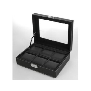 Presentation Display - for Watches (6 pcs.) Black Leather look with black interior - dim: 255 x 195 x 85 mm.