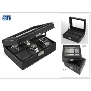 Presentation Display - for Watches (6 pcs.) Black Leather look with black interior - dim: 255 x 195 x 85 mm.