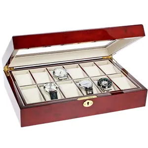 Presentation Display - for Watches (12 pcs.) Mahogany color with beige interior - dim: 360 x 238 x 76 mm.