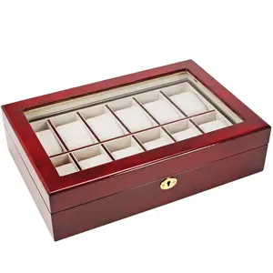 Presentation Display - for Watches (12 pcs.) Mahogany color with beige interior - dim: 360 x 238 x 76 mm.