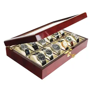 Presentation Display - for Watches (12 pcs.) Mahogany color with beige interior - dim: 360 x 238 x 76 mm.