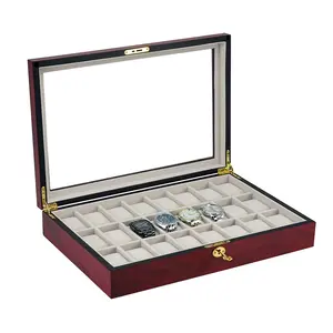 Presentation Display - for Watches (24 pcs.) Mahogany color with beige interior - dim: 430 x 300 x 90 mm.