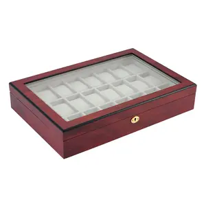 Presentation Display - for Watches (24 pcs.) Mahogany color with beige interior - dim: 430 x 300 x 90 mm.