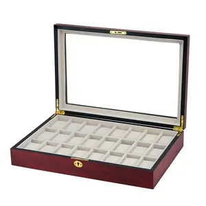 Presentatie Display - voor Horloges (24 st.) Mahonie kleur met beige interieur - afm: 430 x 300 x 90 mm.