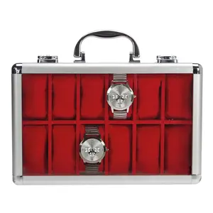 Präsentationsdisplay, Alu - Uhren (12 x ) Rot mit blauer Innenausstattung - Abm: 280 x 200 x 80 mm.