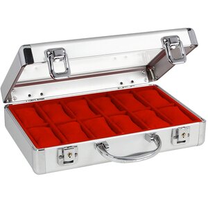 Presentation Display, Alu - Watches (12 x ) Red with blue interior - dim: 280 x 200 x 80 mm.