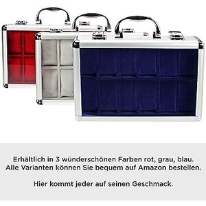 Präsentationsdisplay, Alu - Uhren (12 x ) Rot mit blauer Innenausstattung - Abm: 280 x 200 x 80 mm.