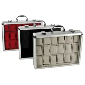 Presentation Display, Alu - Watches (18 x ) Red with blue interior - dim: 345 x 225 x 75 mm.