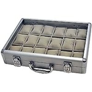 Presentation Display, Alu - Watches (18 x ) gray with blue interior - dim: 345 x 225 x 75 mm.