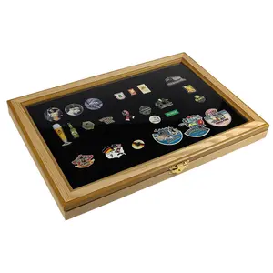 Presentation Display - for Medals and Pins - Wild oak with blue interior - dim: 375 x 260 x 30 mm.