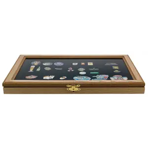 Presentation Display - for Medals and Pins - Wild oak with blue interior - dim: 375 x 260 x 30 mm.