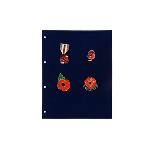 Compact A4, Bladen (4 rings) geschikt voor Spelden en Medailles - Blauw velours, incl. tranp. scheidingsbladen - afm: 210 x 255 mm.