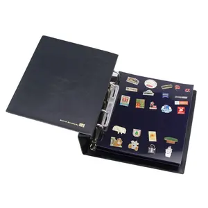 Compact, Album (4 Ringe) geeignet für Pins (80 Stk.) inkl. 2 blaue Samtblätter, inkl. Transp. Trennblätter - Blau - Abm: 230 x 250 x 80 mm.