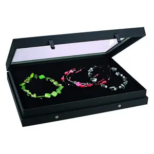 Presentation Display - 1 compartment (380 x 280 mm.) for Jewelry - Black with black interior - dim: 400 x 300 x 55 mm.