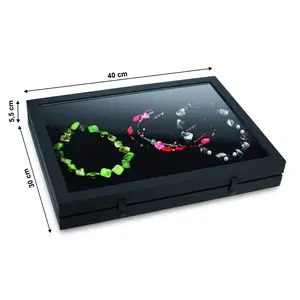 Presentation Display - 1 compartment (380 x 280 mm.) for Jewelry - Black with black interior - dim: 400 x 300 x 55 mm.