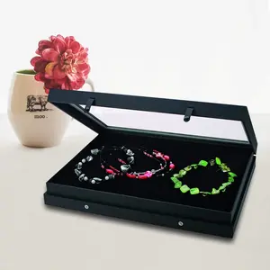 Presentation Display - 1 compartment (380 x 280 mm.) for Jewelry - Black with black interior - dim: 400 x 300 x 55 mm.