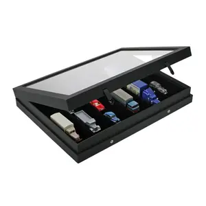 Presentatie Display - 6 vaks indeling (275 x 57 mm.) voor Schaalmodellen - Zwart met zwart interieur - afm: 400 x 300 x 55 mm.