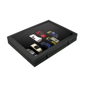 Presentatie Display - 6 vaks indeling (275 x 57 mm.) voor Schaalmodellen - Zwart met zwart interieur - afm: 400 x 300 x 55 mm.