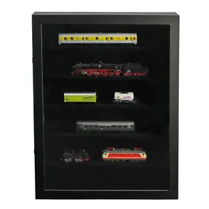 Presentatie Display - 6 vaks indeling (275 x 57 mm.) voor Schaalmodellen - Zwart met zwart interieur - afm: 400 x 300 x 55 mm.