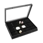 Safe, Presentation Display - 12 compartments (87x90 mm.)  for Minerals - Black with black interior - dim: 400x300x55 mm. ■ per pc.