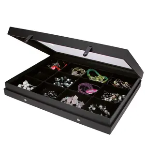 Presentation Display - 12 compartments (87 x 90 mm.) for Minerals - Black with black interior - dim: 400 x 300 x 55 mm.