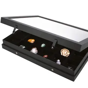 Presentation Display - 24 compartments (65 x 58 mm.) for Minerals - Black with black interior - dim: 400 x 300 x 55 mm.
