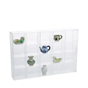 Acrylic, Display case with sliding door, Mini - 20 compartments - Transparent - dim: 300 x 45 x 200 mm.