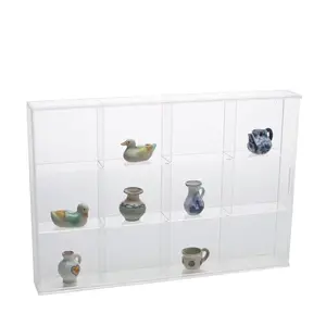 Acrylic, Display case with sliding door, Mini - 12 compartments - Transparent - dim: 300 x 45 x 200 mm.