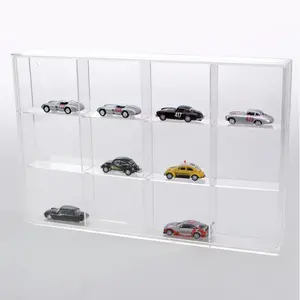 Acrylic, Display case with sliding door, Mini - 12 compartments - Transparent - dim: 180 x 45 x 115 mm.