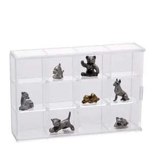 Acrylic, Display case with sliding door, Mini - 12 compartments - Transparent - dim: 180 x 45 x 115 mm.