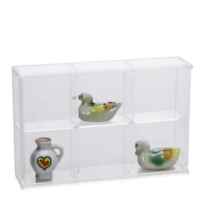 Acrylic, Display case with sliding door, Mini - 6 compartments - Transparent - dim: 180 x 45 x 115 mm.