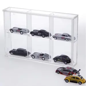 Acrylic, Display case with sliding door, Mini - 6 compartments - Transparent - dim: 180 x 45 x 115 mm.