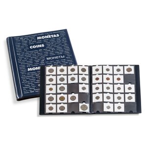 Pocket Size, Album (bound) for Coin Holders 50 x 50 mm. (200 pcs.) 10 sheets - Blue/silver - dim: 245 x 307 x 40 mm.