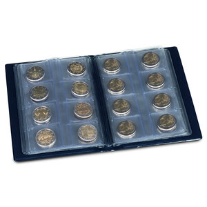 Pocket size, Album (bound) for 2 Euro coins (48 pc.) 6 sheets - Blue/Silver - dim: 120 x 165 x 30 mm.