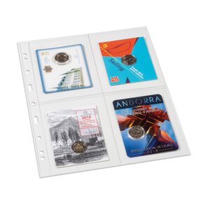 Feuilles de pochettes, Entièrement transparent - 2x2 pochettes horizontale, Grande Easy - type 2.CT - 4 Anneaux - Dim. Du pochette: 106x150 mm.