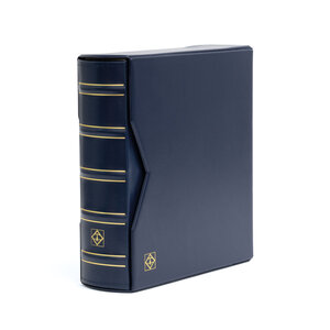 Postkarten, Album C6 (gebunden) für 200 Karten (95 x 130 mm.) mit 50 Blätter, inkl. Schutzkassette - Blau - Abm: 280 x 290 x 86 mm.