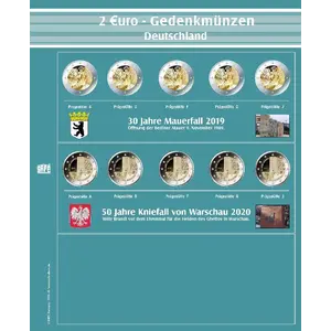 Premium, Sheets (4 rings) for 2 Euro coins, German Confederations - Mauerfall und Kniefall Warsaw - Transp. incl. Green preprint sheet - dim: 205 x 255 mm.
