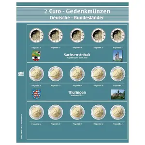 Premium, Sheets (4 rings) for 2 Euro coins, German Confederations - Mauerfall und Kniefall Warsaw - Transp. incl. Green preprint sheet - dim: 205 x 255 mm.