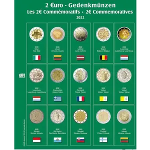 Premium, Sheets (4 rings) for 2 Euro coins - 2022 sheet 32 - Transp. incl. Green preprint sheet - dim: 205 x 255 mm.