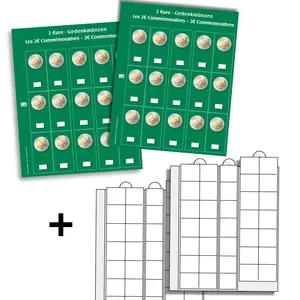 Premium, Sheets (4 rings) for 2 Euro coins - 2019/20 sheet 25 - Transp. incl. Green preprint sheet - dim: 205 x 255 mm.