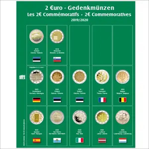 Premium, Blätter (4 Ringe) für 2 Euro-Münzsätze - 2019/20 Blatt 25 - Transp. inkl. grünem Vordruckblatt - Abm: 205 x 255 mm.