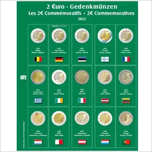 Premium, Sheets (4 rings) for 2 Euro coins - 2022 sheet 30 - Transp. incl. Green preprint sheet - dim: 205 x 255 mm.