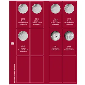Premium, Blätter (4 Ringe) für 25 Euro-Münzsätze - 2015/24 - Transp. inkl. rotem Vordruckblatt - Abm: 205 x 255 mm.