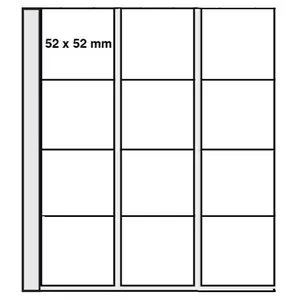 Premium, Blätter (4 Ringe) für Münzrähmchen 50 x 50 mm. (12 Stk.) Transparent - Abm: 205 x 255 mm.