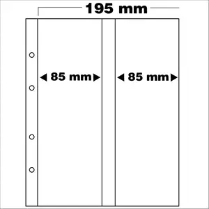 Premium, Blätter (4 Ringe) 2er Einteilung (85 x 255 mm.) Transparent - Abm: 205 x 255 mm.