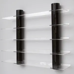 Acrylic, Etagere de présentation avec 5 niveau x - Transp/noir - dim: 700 x 160 x 570mm.