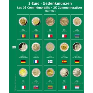 Premium, Sheets (4 rings) for 2 Euro coins - 2022/23 sheet 33 - Transp. incl. Green preprint sheet - dim: 205 x 255 mm.