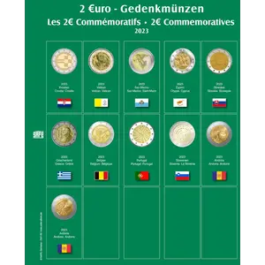 Premium, Blätter (4 Ringe) für 2 Euro-Münzsätze - 2023 Blatt 35 - Transp. inkl. grünem Vordruckblatt - Abm: 205 x 255 mm.