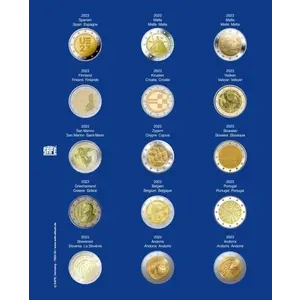 TOPset, Supplement - 2 Euromunten zonder capsules - 2023 blad 35 - Transp/blauw voordrukblad - afm: 185 x 230 mm.