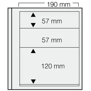 Insert sheets, Champagne - 3 compartments horizontal, Dual - 14 Rings - Pocket dim: 190x57(2x), 190x120 mm.